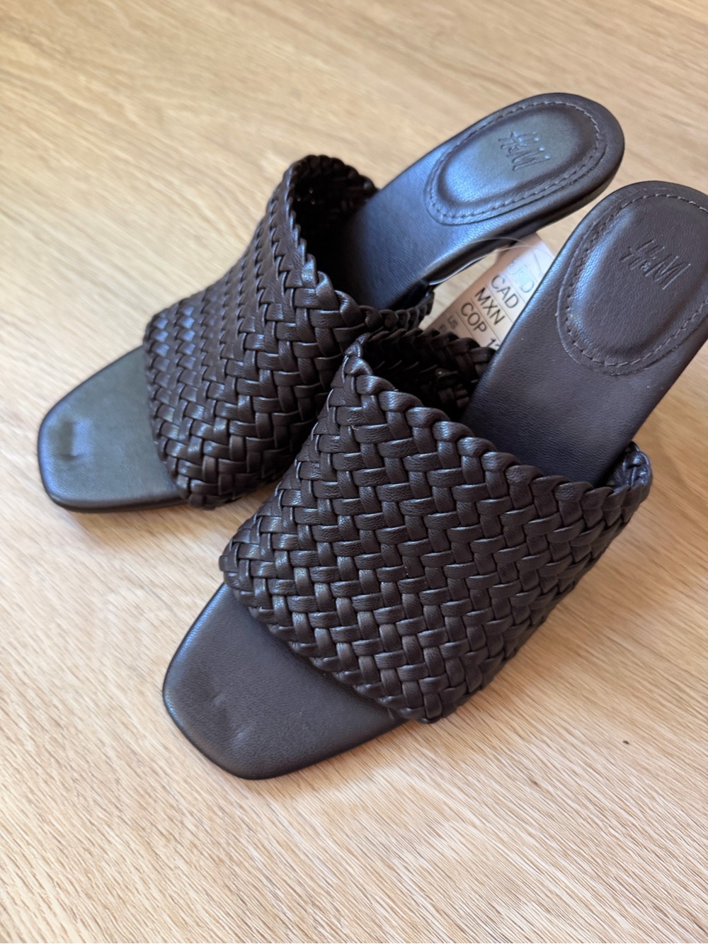 H&M Dark Brown Woven Slide Mules